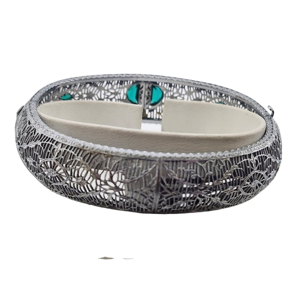 Antique Signed Edwardian Filigree Glass Bangle Bracelet (A3790)