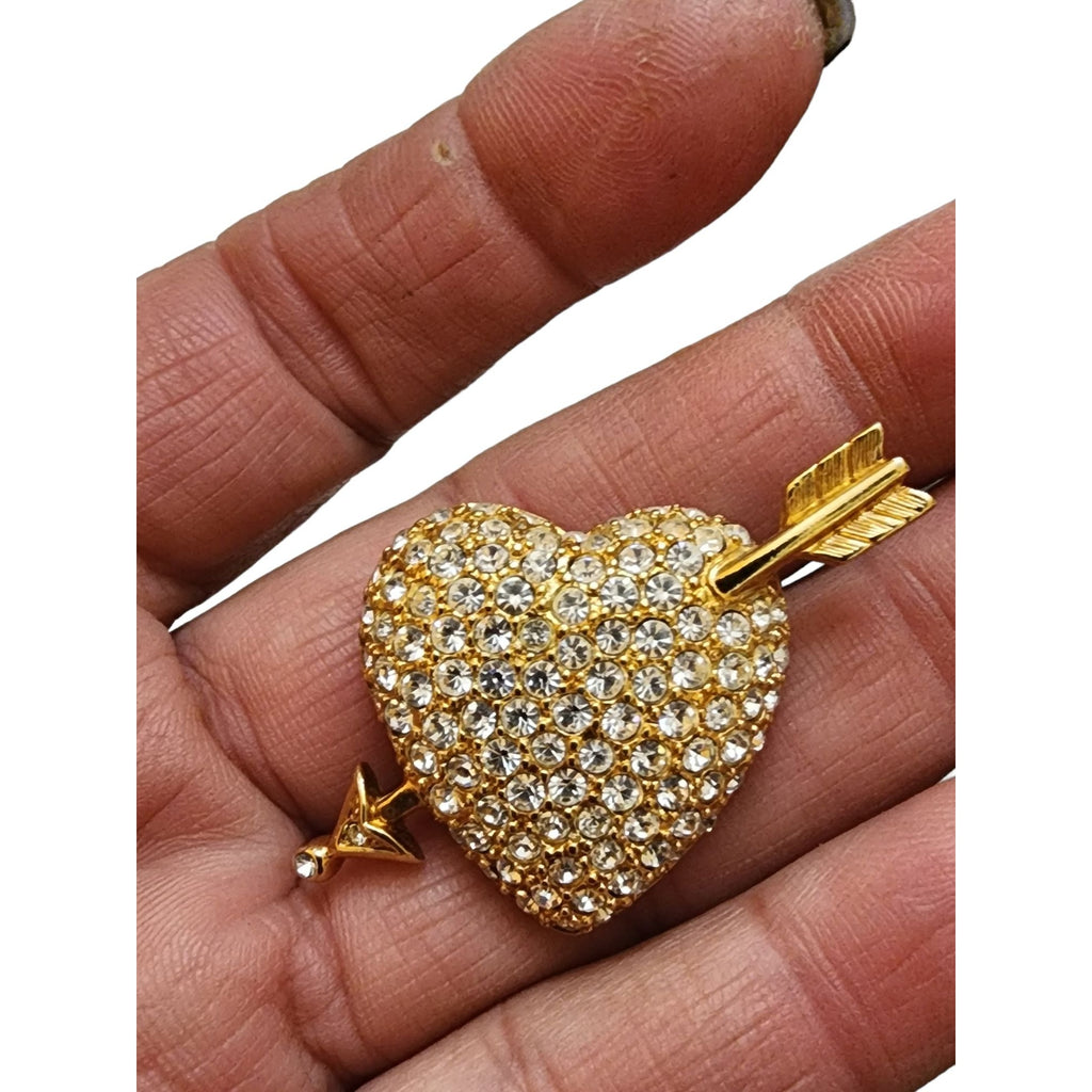 Vintage Signed Swarovski Pave Heart & Arrow Brooch (A1927)
