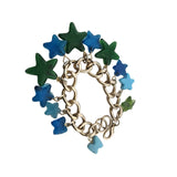 Vintage All Molded Glass Star & Butterfly Charm Bracelet (A3366)