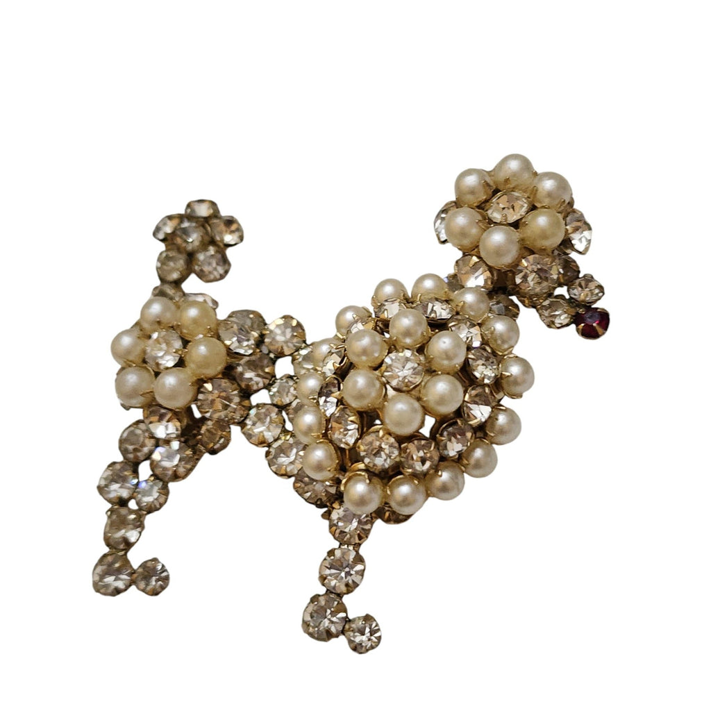 Unsigned Schreiner Rare Unsigned Pearl and Rhinestone Poodle Brooch (A5763)