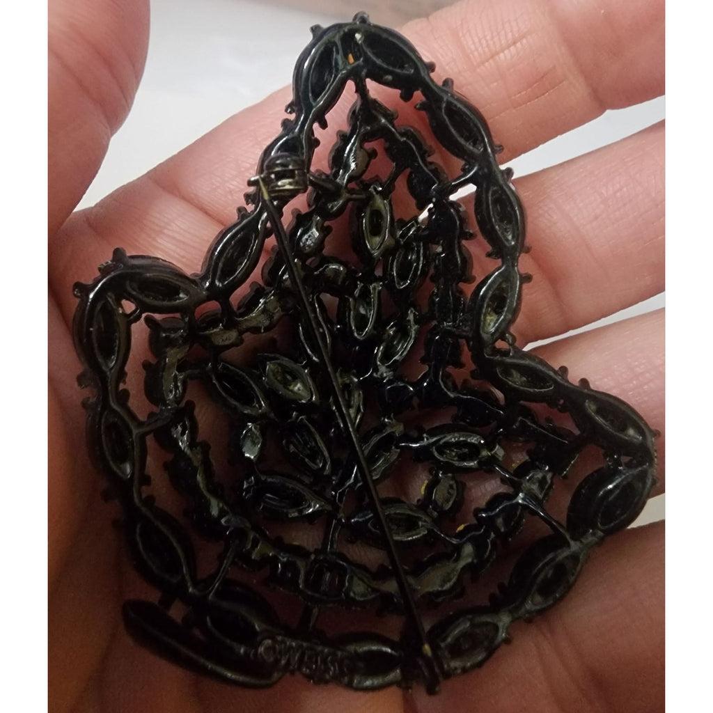 Vintage Signed Weiss Black Rhinestone Brooch (A4625)