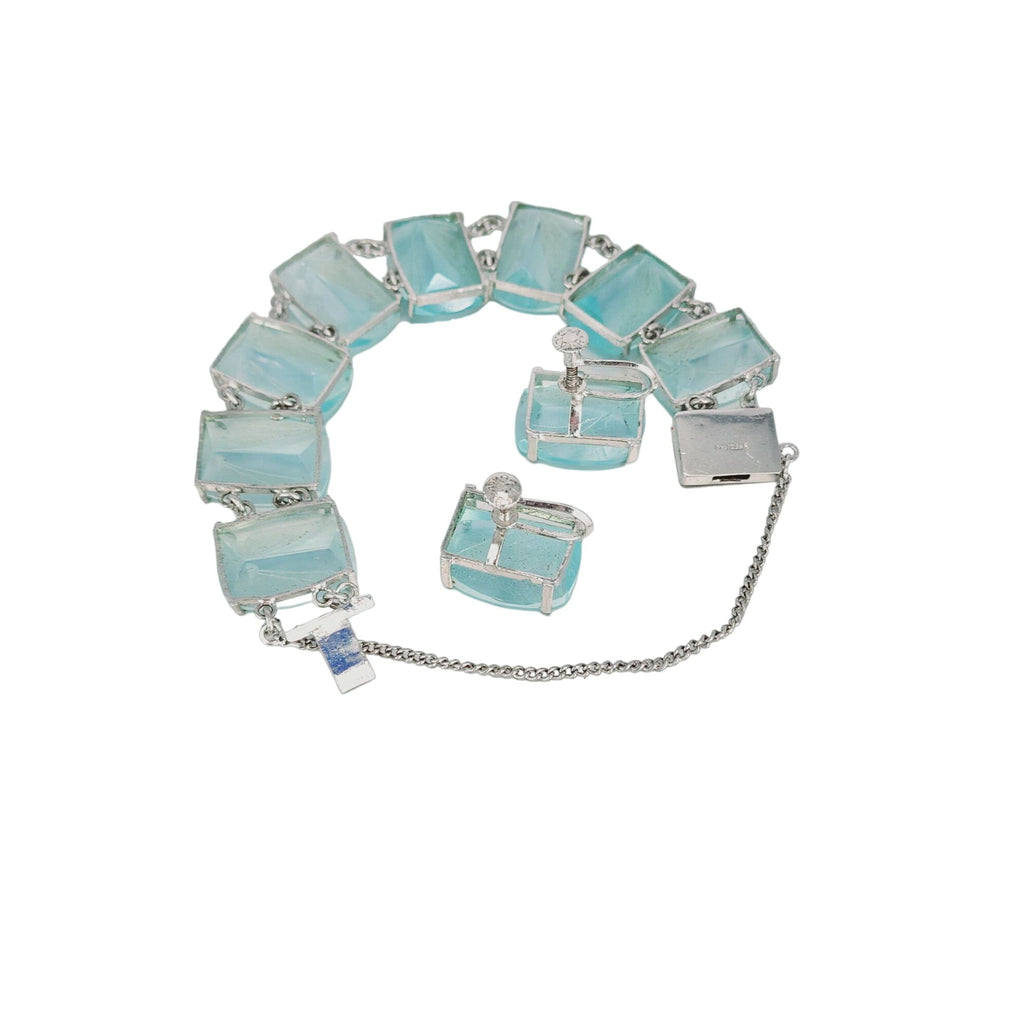 Vintage Sterling & Intaglio Glass Butterfly Bracelet Set (A604)