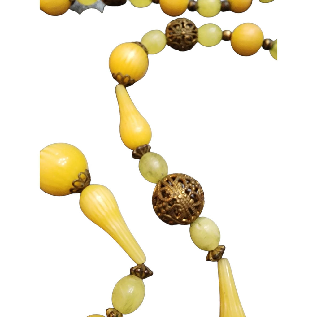 Vintage Older Striated Acrylic & Brass Beaded Necklace (A1969)