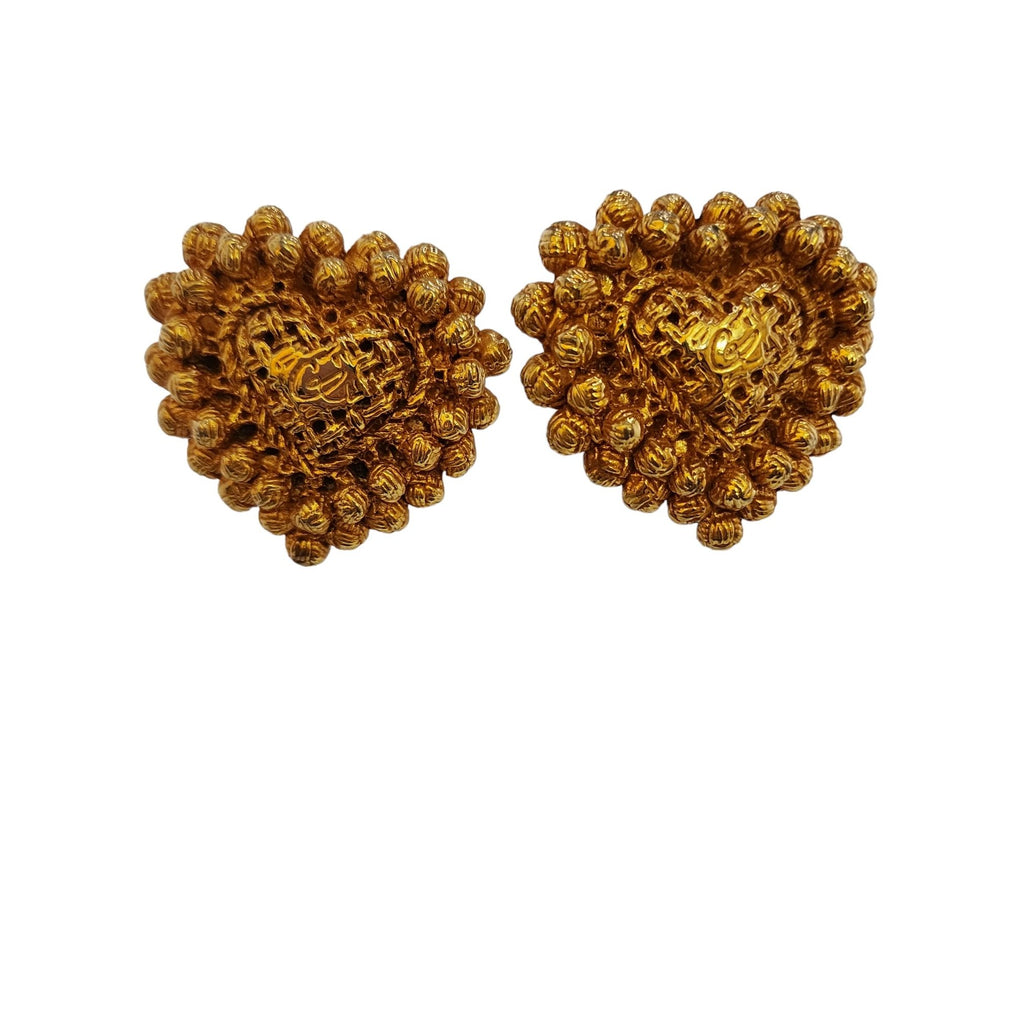Vintage Rare Christian Lacroix Paris Couture Runway Heart Etruscan Clip Earrings