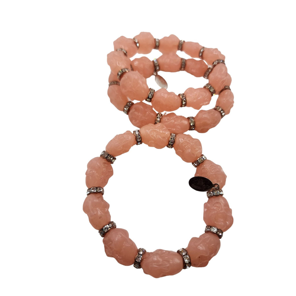 Vintage Rose Quartz Resin Buddha Bracelet NOS (A4337)