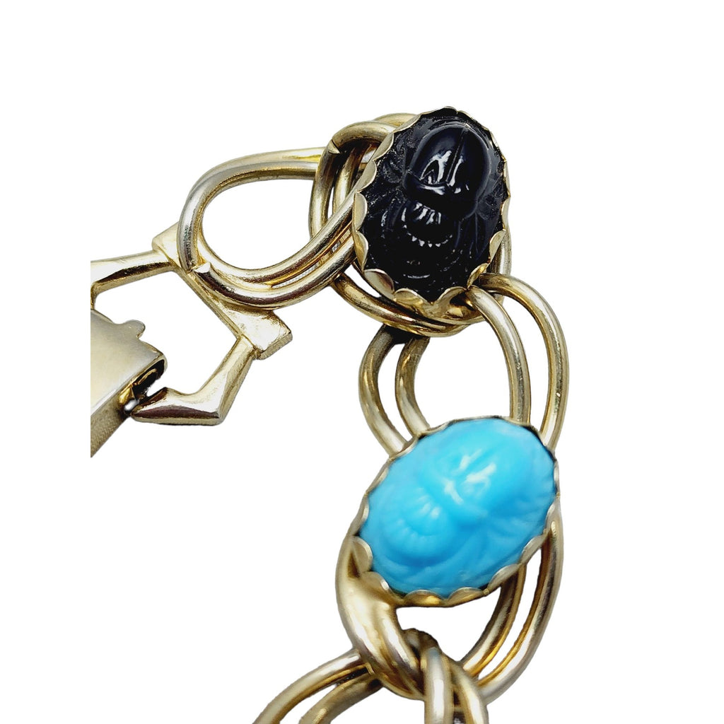 Vintage Kafin Style Glass Scarab Double Link Bracelet (A1075)