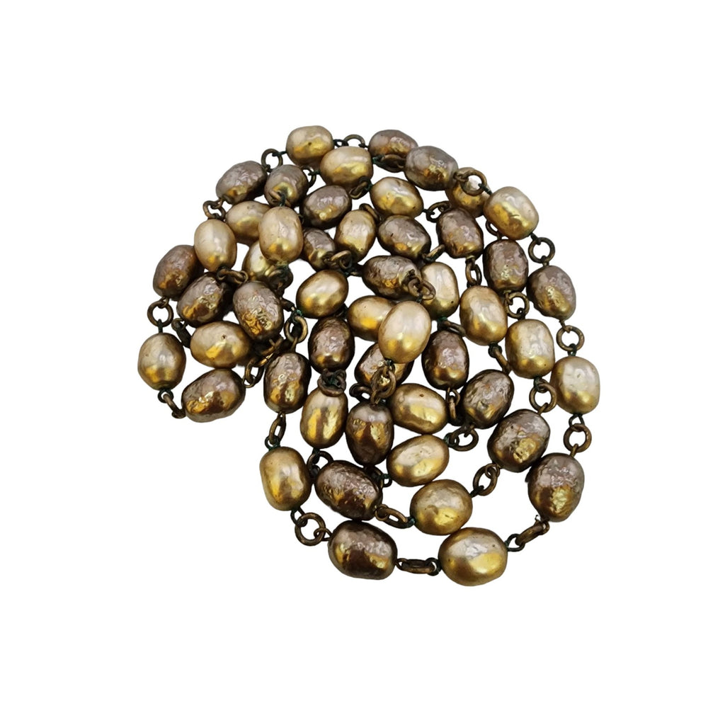 Vintage Early 2 Tone Pearl Long Necklace With Thumbless Clasp (A5217)