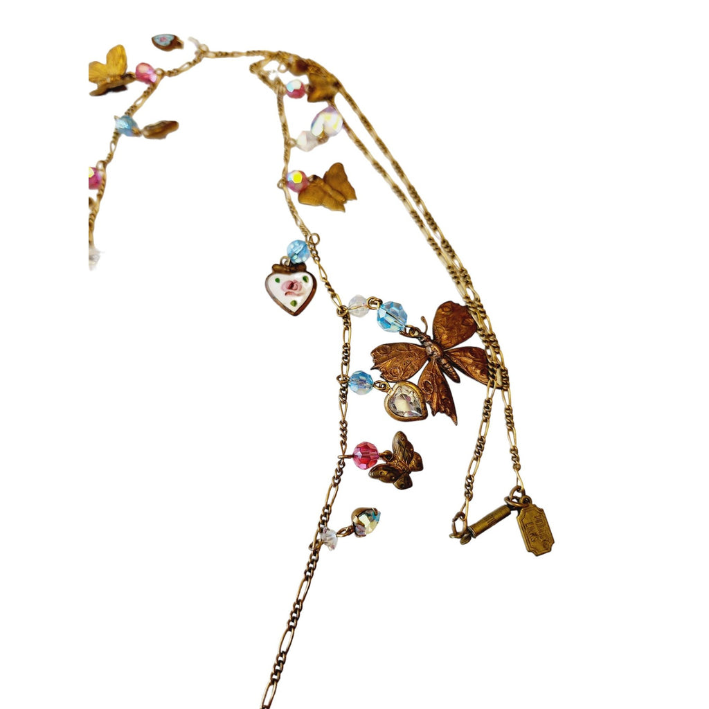 Vintage Pididdly Links Butterfly & Heart Crystal Necklace (A2238)