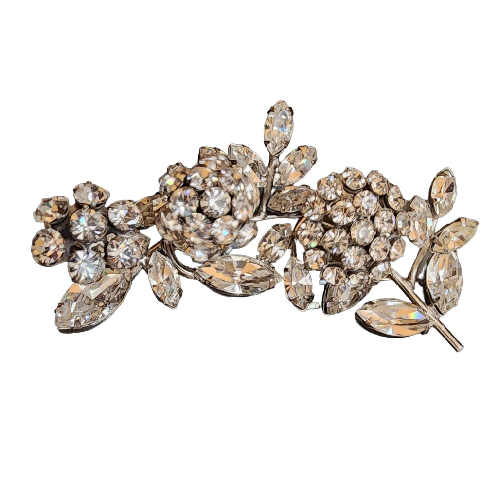 Vintage Unsigned Verified Schreiner Trembling Rhinestone Flower Brooch & Ear Set
