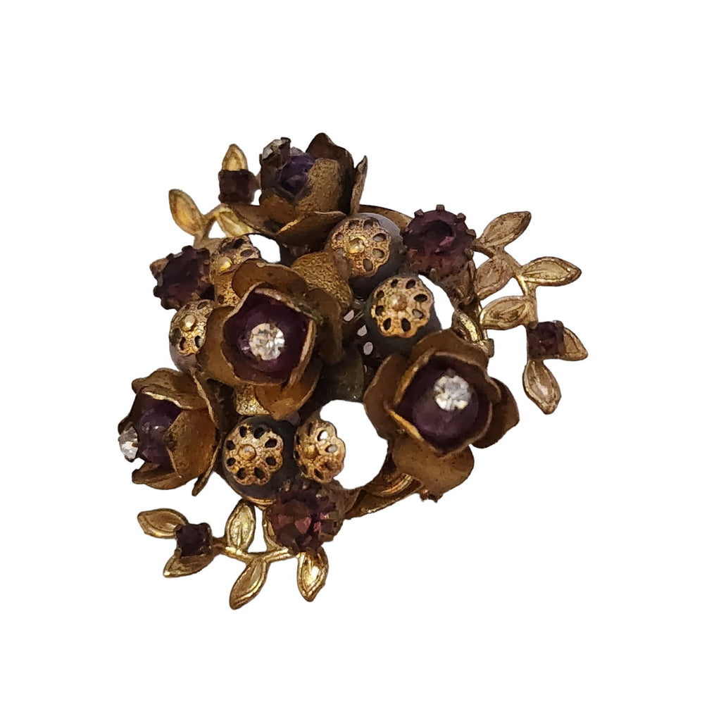 Vintage Well Made Beaded Brass Brooch (A3664)