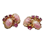 Vintage Spectacular Textured Molded Glass & Rhinestone Earrings (A1031)
