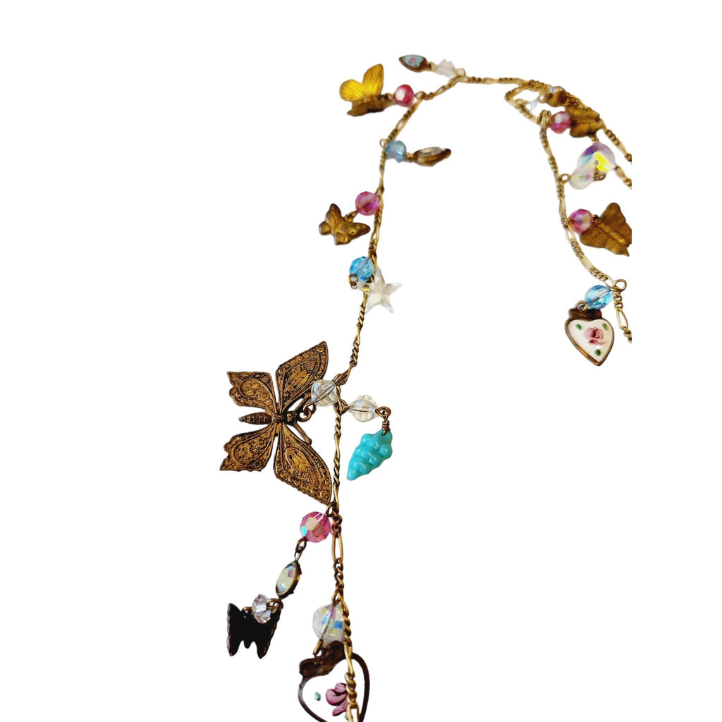 Vintage Pididdly Links Butterfly & Heart Crystal Necklace (A2238)