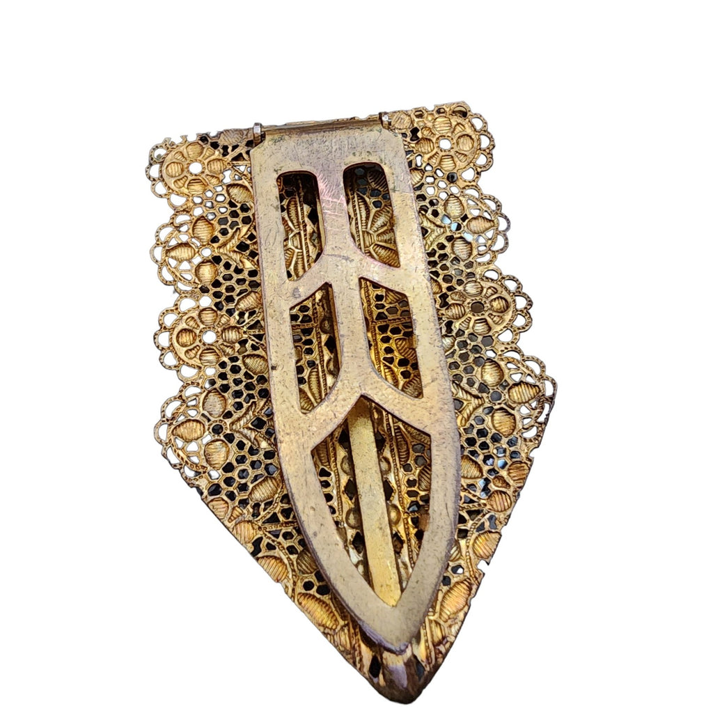 Vintage Spectacular Enameled Brass Filigree Dress Clip (A1971)