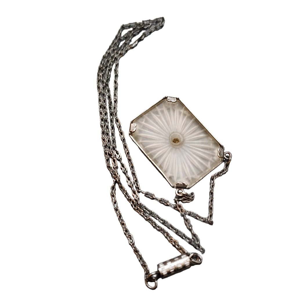 Beautifu Vintage Art Deco Camphor Glass Pendant Necklace (A2336)