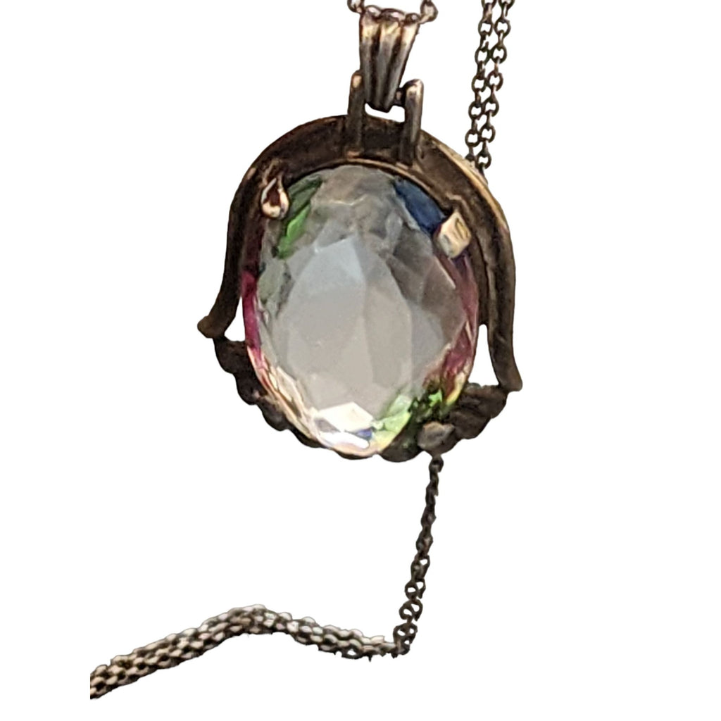 Vintage European 835 Silver Iris/Rainbow Glass Pendant Necklace (A4429)