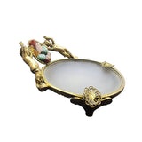 Unusual Vintage Semi Precious Dore Bronze Cherub Footed Glass Trinket Dish A1944