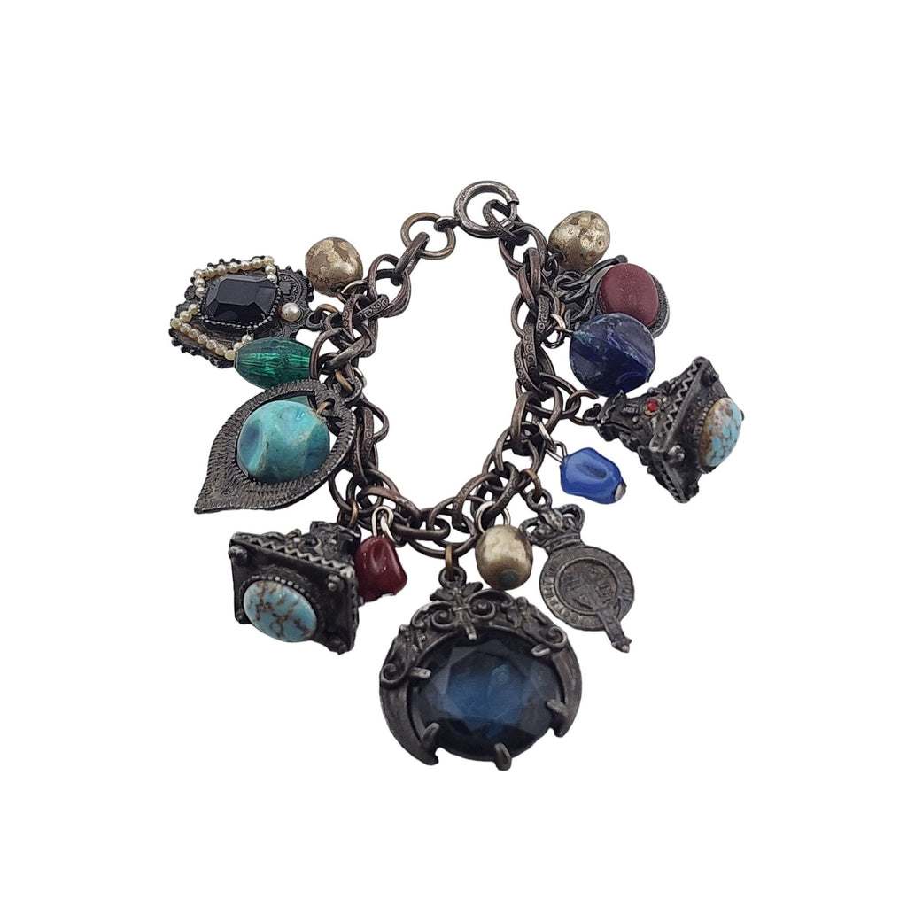 Vintage Etruscan Style Glass & Acrylic Charm Bracelet (A3750)
