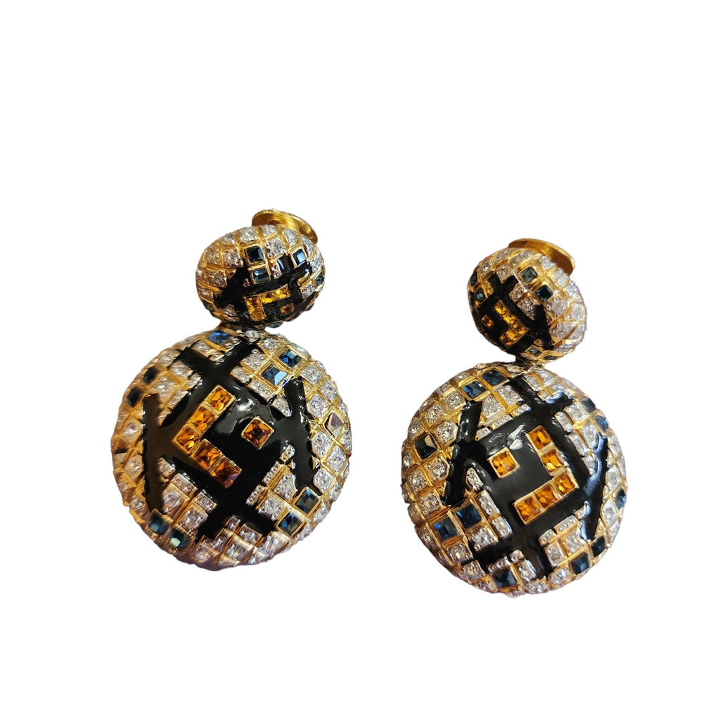 Vintage Stunning Vogue Bijoux 80s Jeweled Dangle Earrings A2280