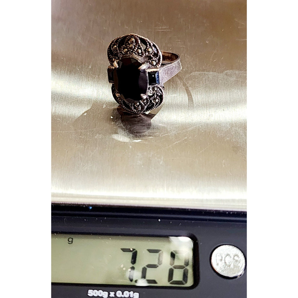 Sterling Silver Onyx & Marcasite Ring (A5074)