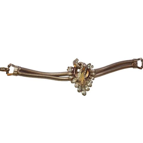 Vintage Czech beaded gold jeweled clasp Bracelet