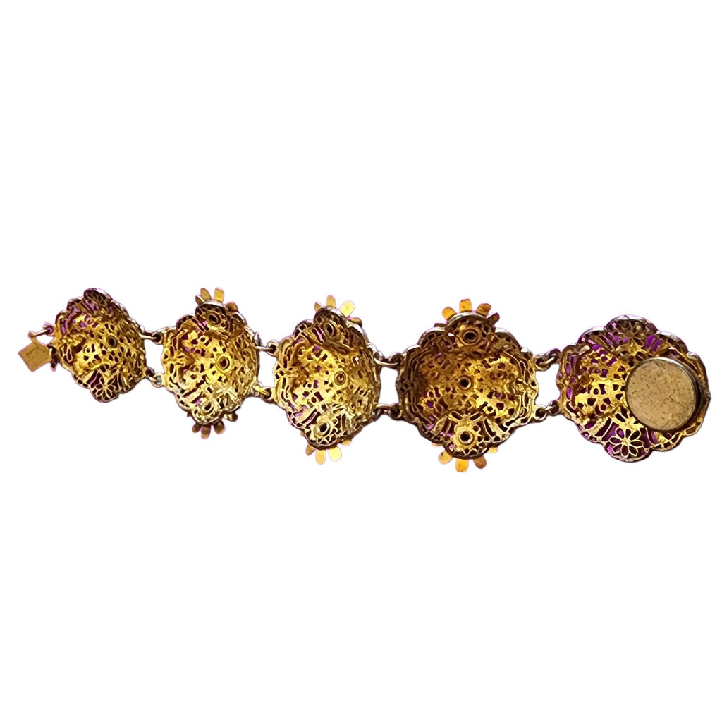 Vintage Spectacular Czech Style Elaborate Brass Acrylic & Glass Bracelet (A1918)