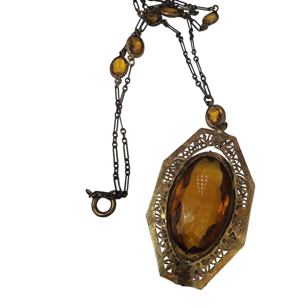 Vintage Unsigned Czech Glass Pendant Necklace (A4524)