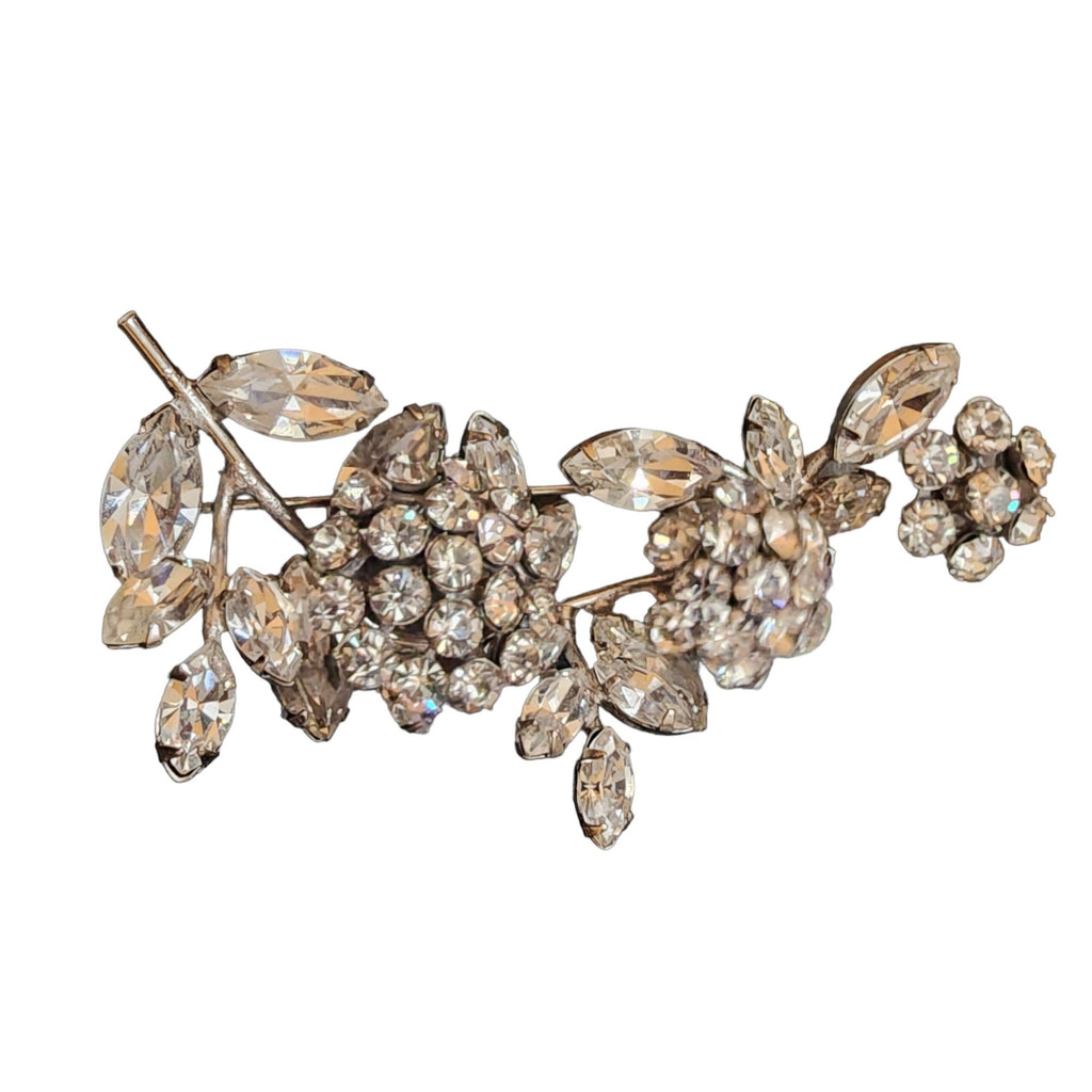 Vintage Unsigned Verified Schreiner Trembling Rhinestone Flower Brooch & Ear Set