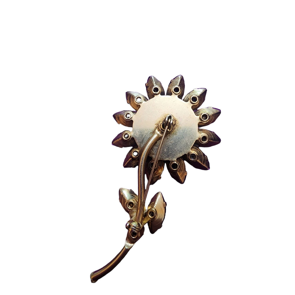 Vintage Purple Glass Riveted Rhinestone Flower Brooch (A4051)