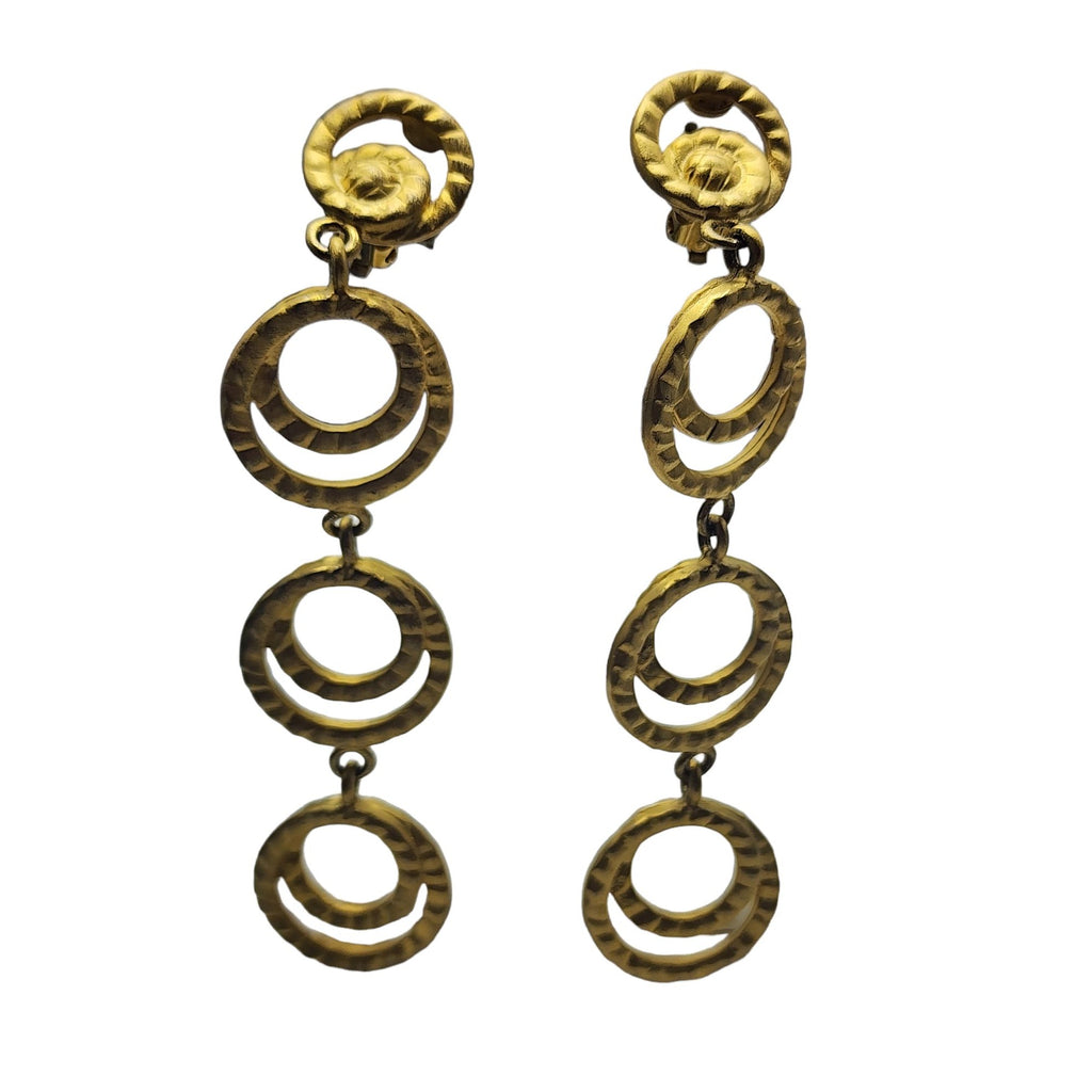 Vintage Givenchy Paris Matte Gold Textured Long Shoulder Duster Earrings (A2203)