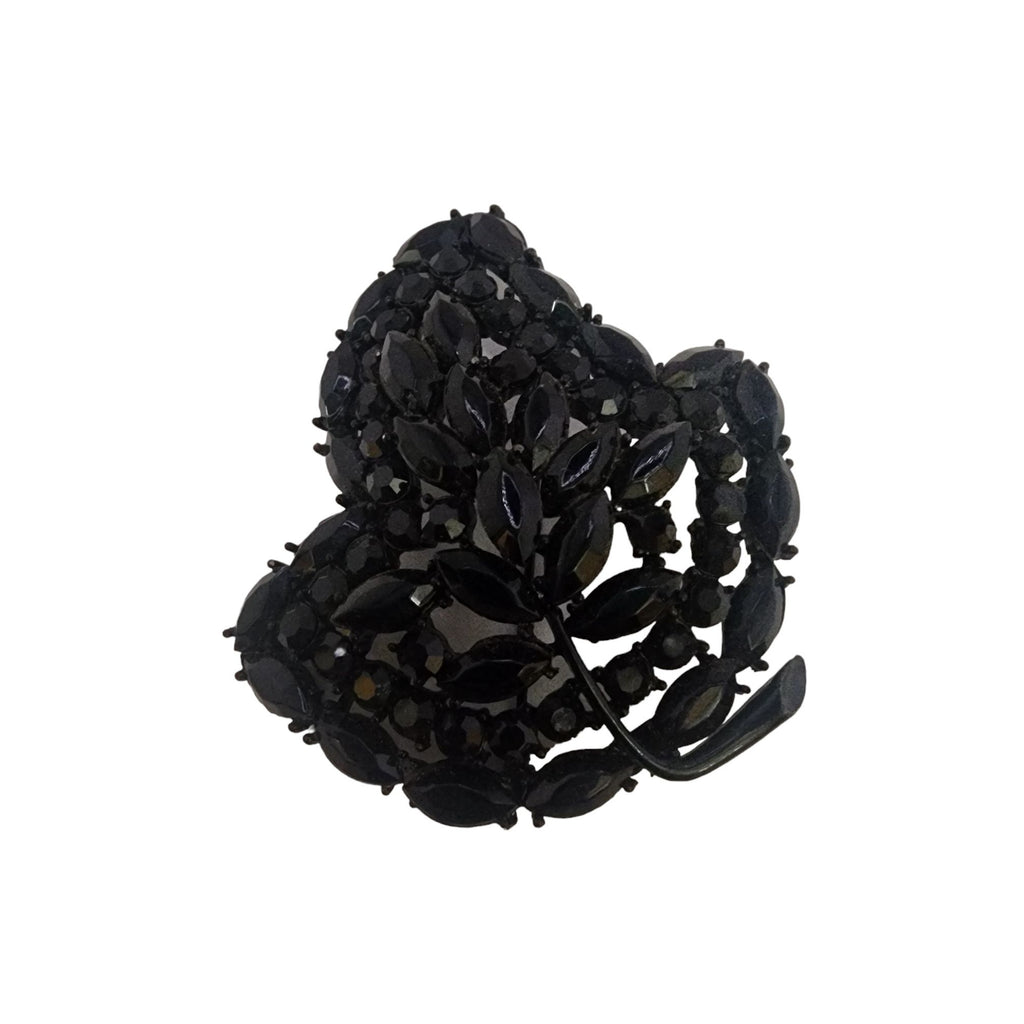 Vintage Signed Weiss Black Rhinestone Brooch (A4625)