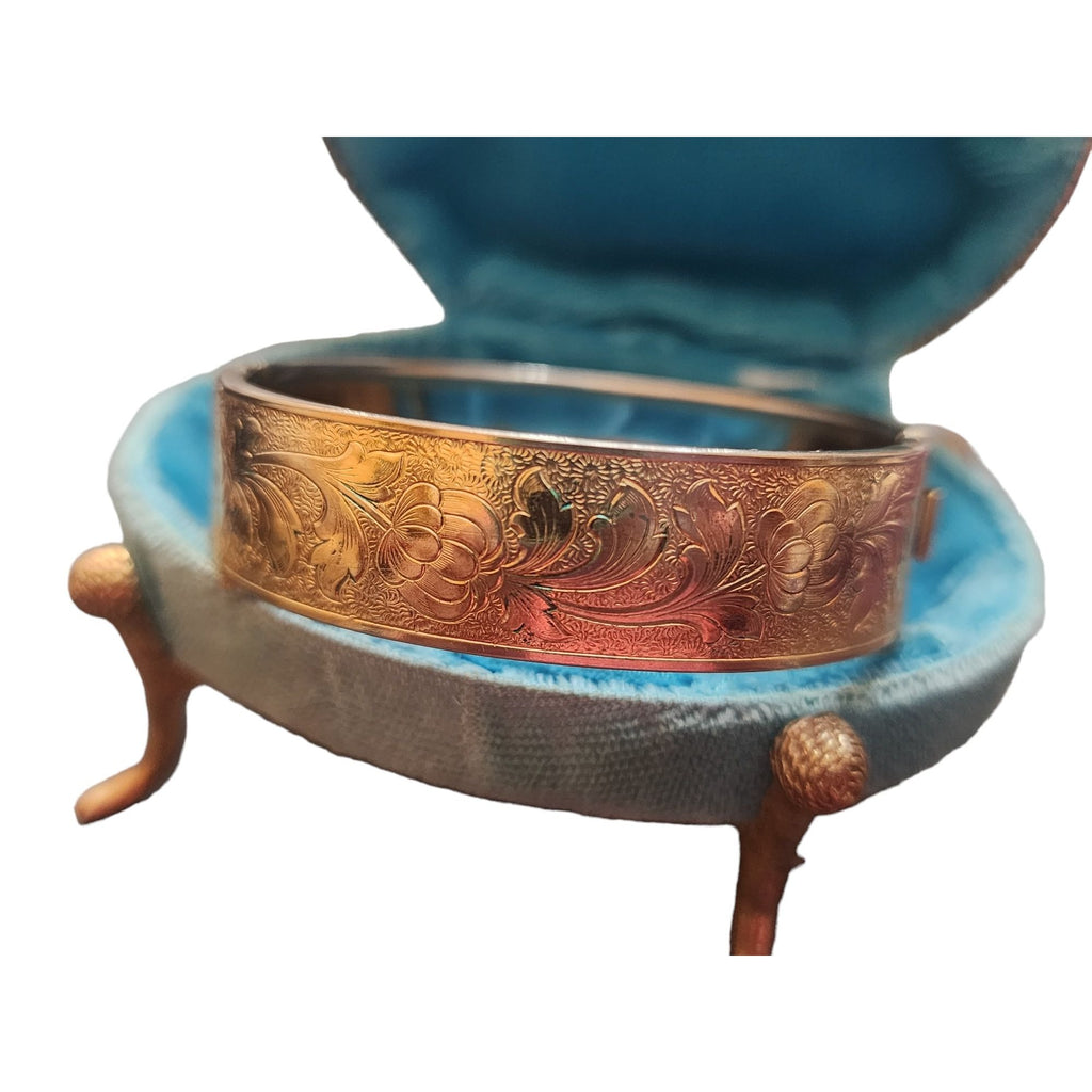 Vintage Gold Plated Heavy Chased Bangle Bracelet (A3620)