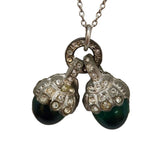 Antique Art Deco Style Glass & Rhinestone Pendant Necklace (A3695)