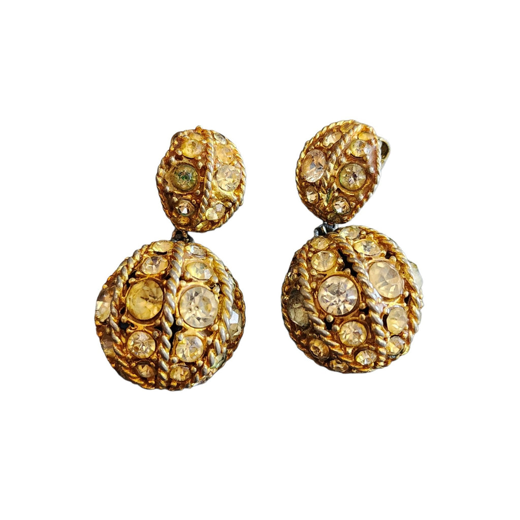 Vintage Heavy Well-made Unsigned Double Domed Dangle Earrings (A2016)