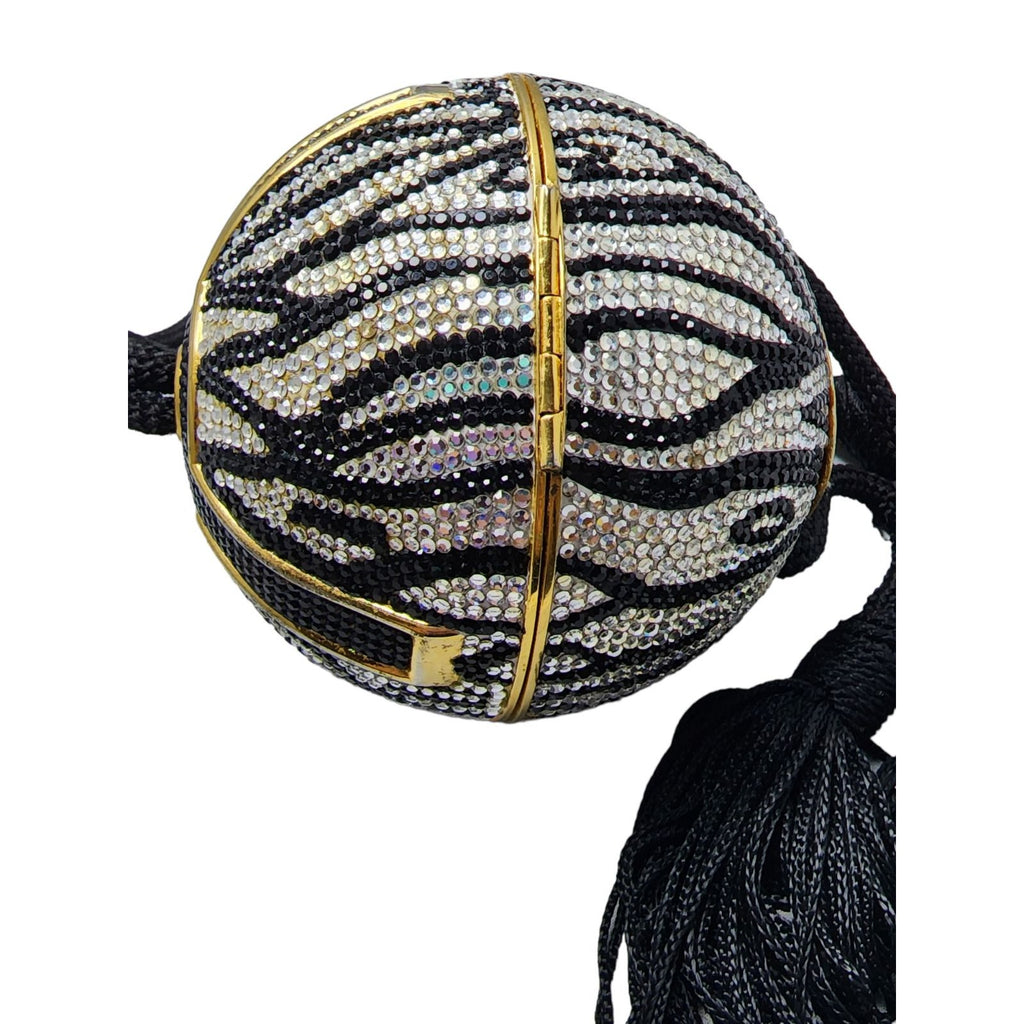 Rare Collector Judith Leiber Zebra Crystal Sphere Minaudiere (A1477)
