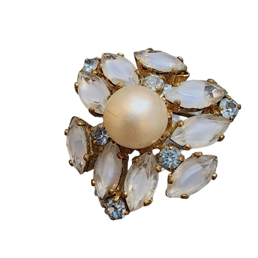 Vintage Signed West Germany Givre Glass & Pearl Brooch (A1928)