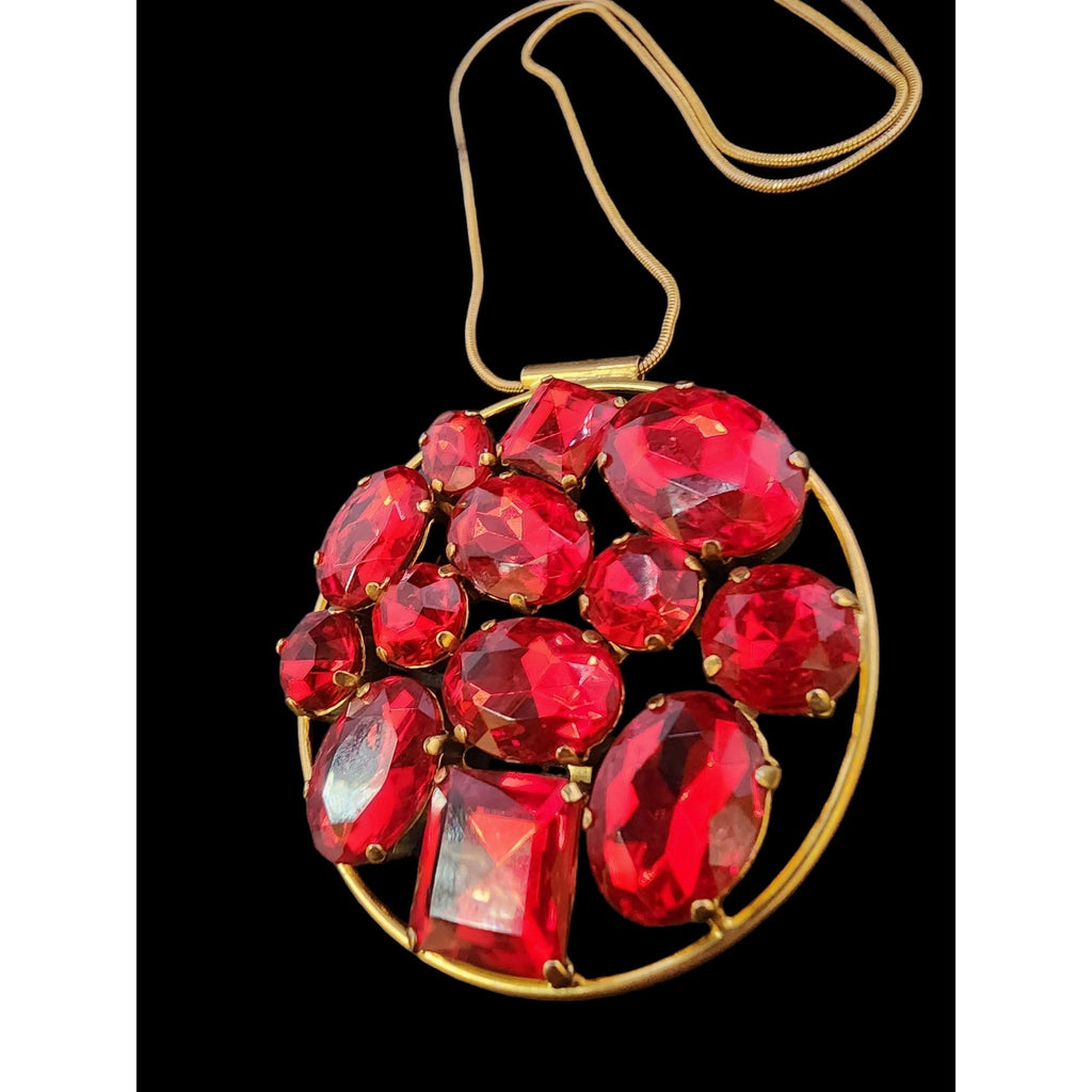 Vintage Acrylic Rhinestone Pendant Necklace (A3966)