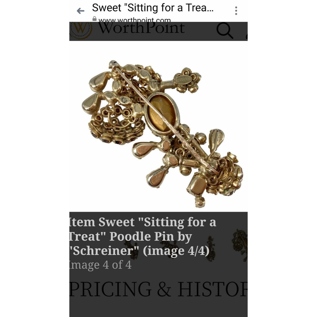 Unsigned Schreiner Rare Unsigned Pearl and Rhinestone Poodle Brooch (A5763)