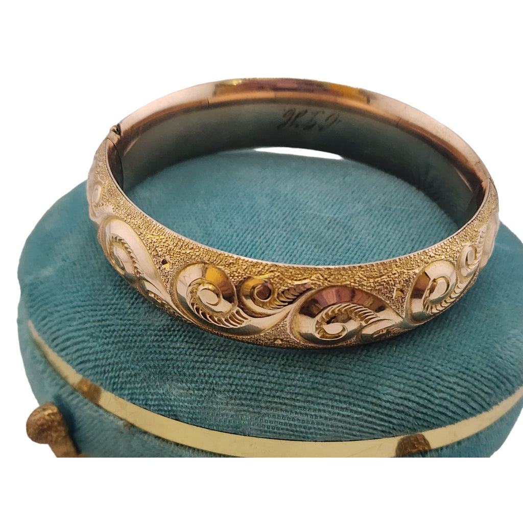 Antique Highly Detailed All Over Designed GF Bangle Bracelet Marked AAGCO 1/10