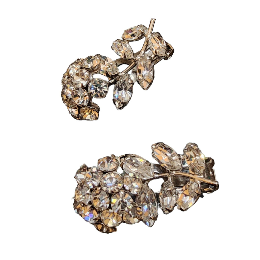 Vintage Unsigned Verified Schreiner Trembling Rhinestone Flower Brooch & Ear Set