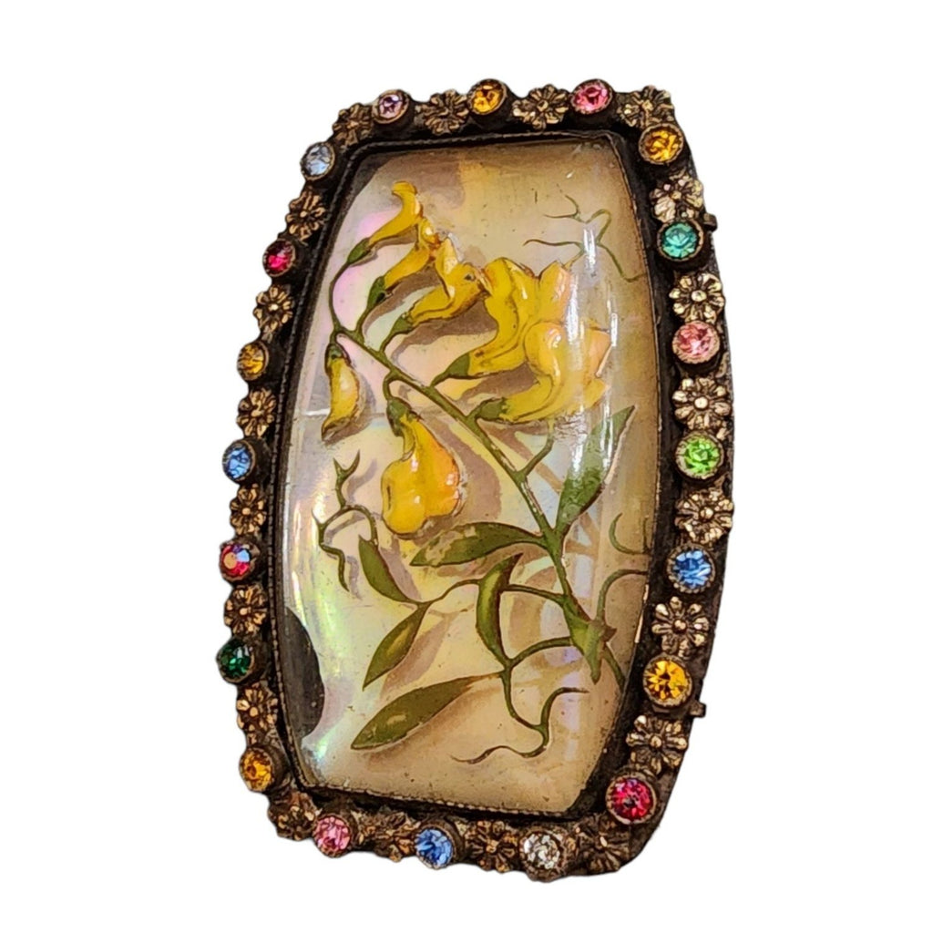 Antique Rare Celluloid Lily of the Valley Rhinestone Brooch (A1923)