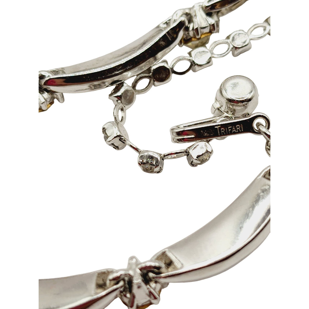 Vintage Signed Trifari Demi Parure Baguette Necklace Set (A497)