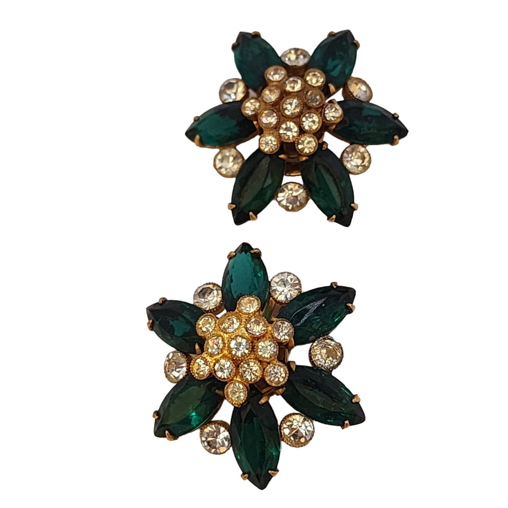 Vintage Signed Pat Pend Rhinestone Clip Earrings (A3646)