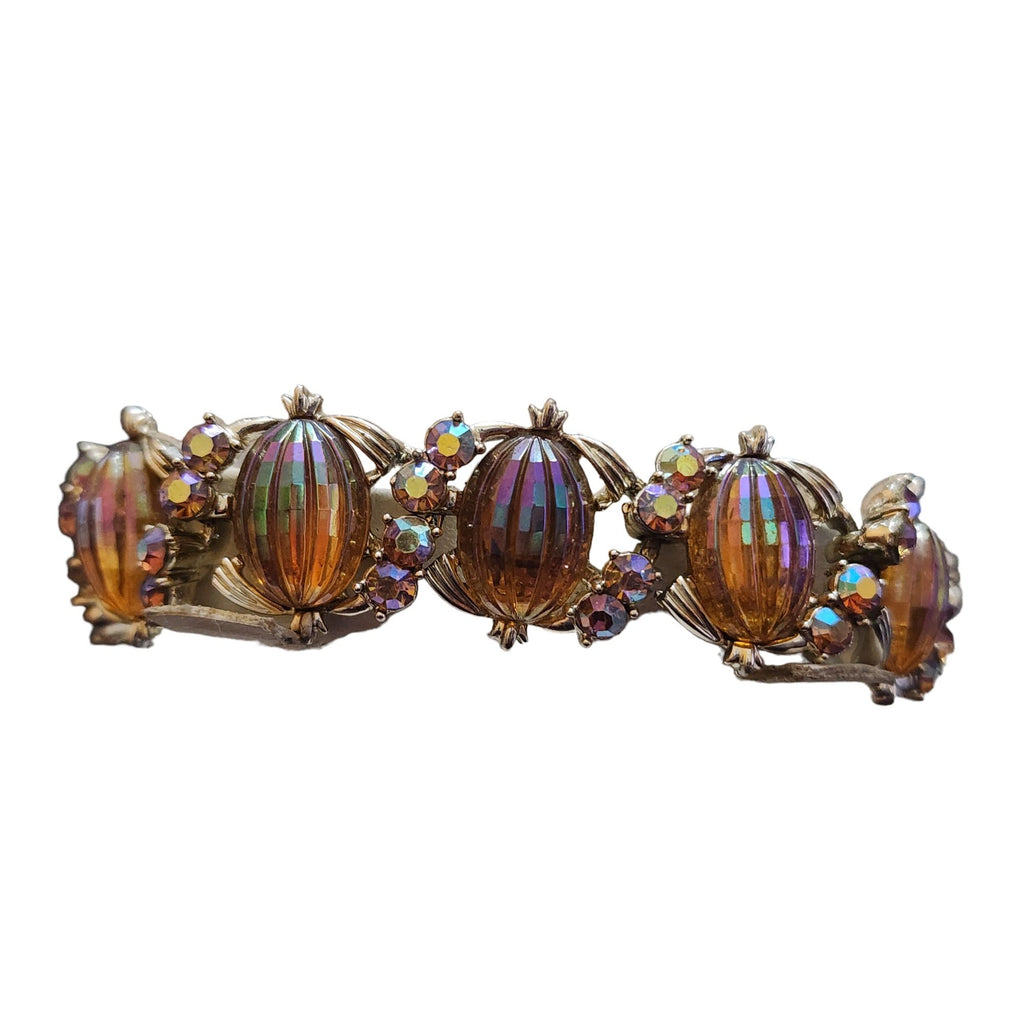 Vintage Signed Coro Rare Ab Glass Melon Rhinestone Parure (A3908)