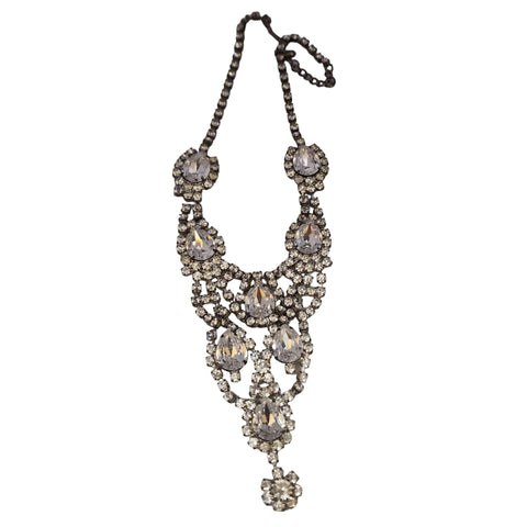 Vintage Sterling & Glass Molded Art Deco Pendant Necklace (A4425)