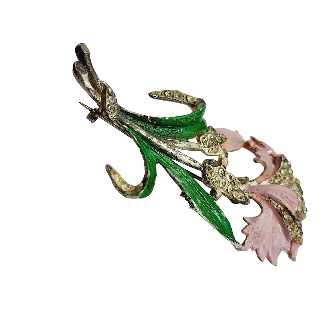 Vintage Enamel & Pot Metal Flower Brooch (A498)