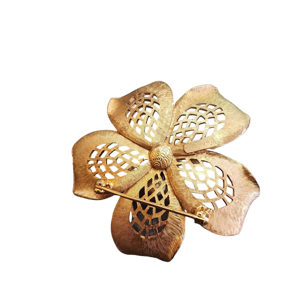 Vintage Signed Vendome Matte Gold Flower Brooch (A3735)