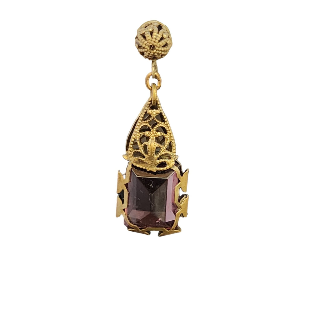 Antique Czech Glass & Filigree Brass Screw Back Earrings (A4050)