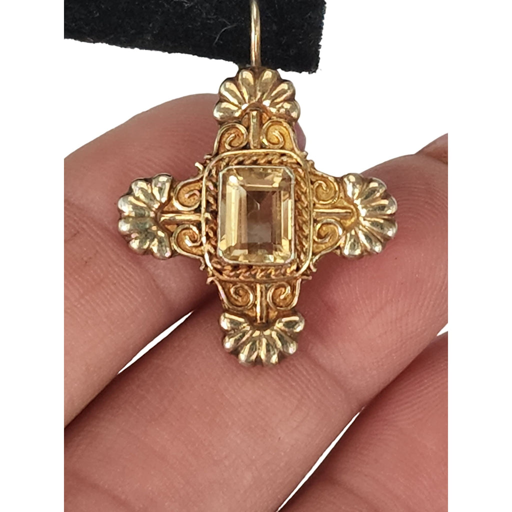 Vintage 925 (Sterling) Etruscan Cross Earrings with Citrine Faceted Stones (A607)