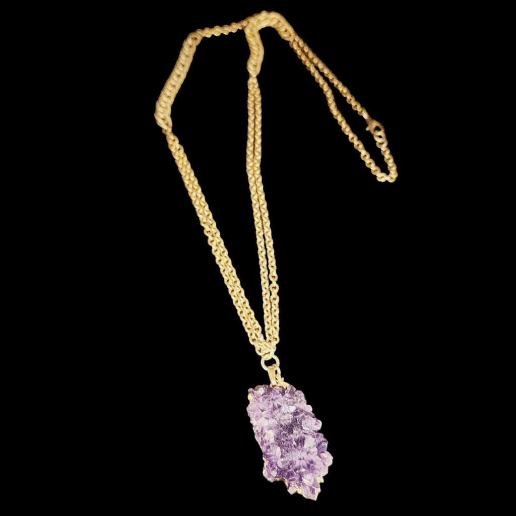 Vintage Amethyst Druzy Necklace Signed with Bee Charm (A4063)
