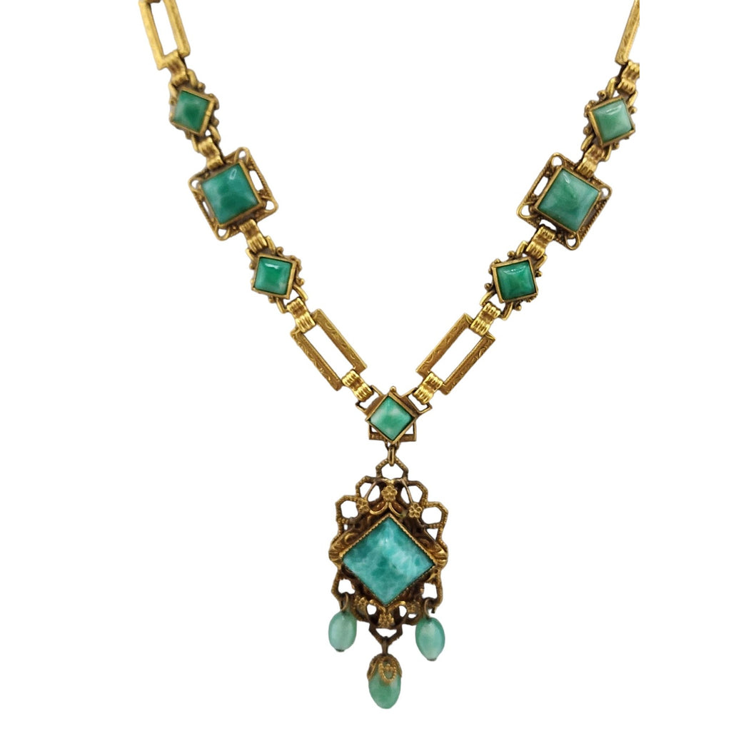 Antique Czechoslovakia Spectacular Peking Glass Pendant Necklace (A3484)